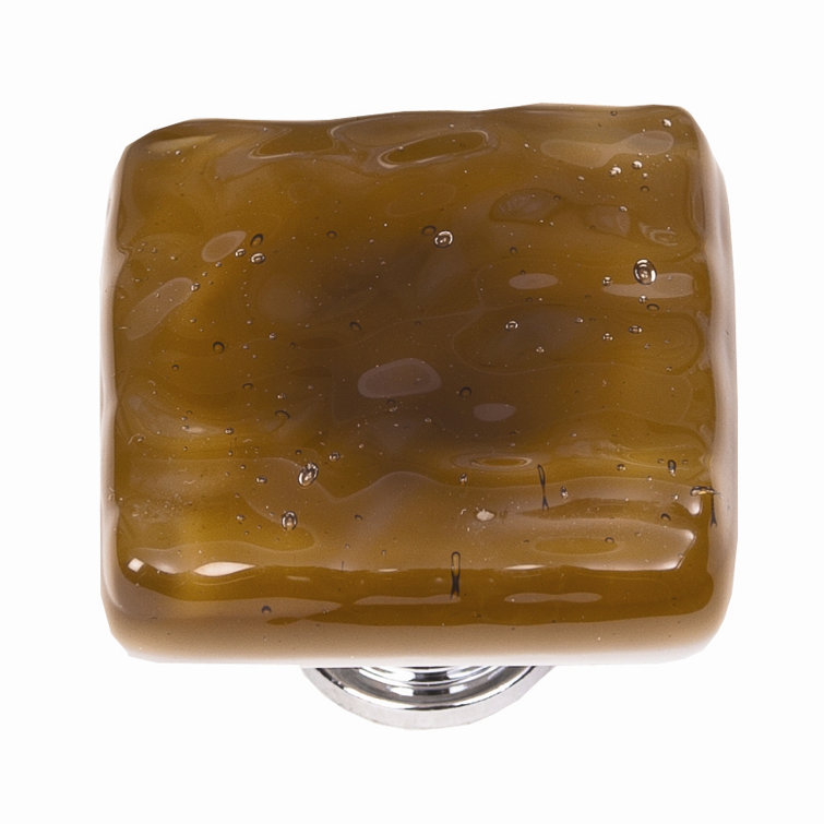 Deep Cobalt Blue Glass Square Knob with Polished Chrome Mount