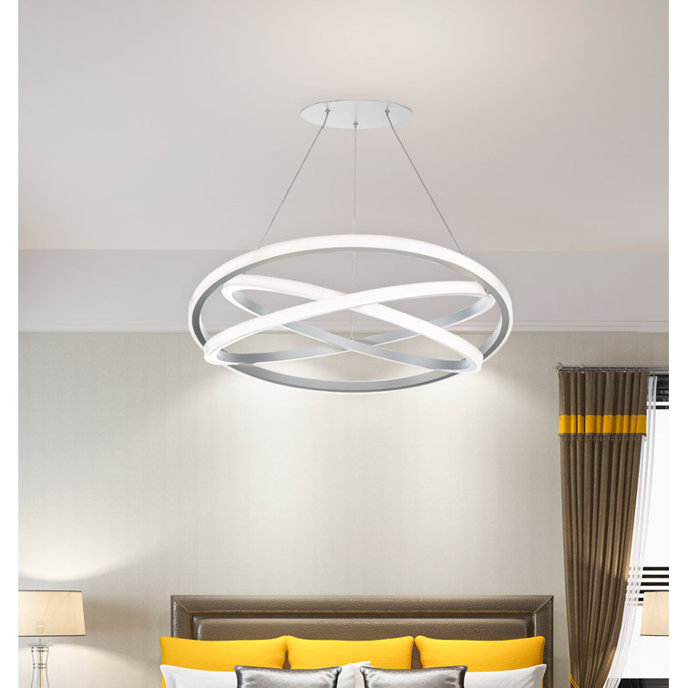 Titanium and White Silica LED Chandelier with Adjustable Rings