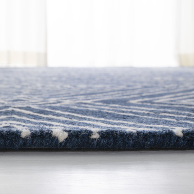 Handmade Indigo Geometric Wool Tufted Rug 8' x 10'