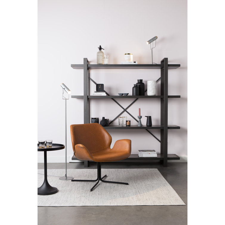 Modern Swivel Butterfly Accent Chair in Brown Faux Leather