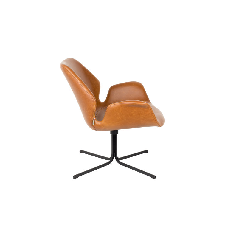 Modern Swivel Butterfly Accent Chair in Brown Faux Leather