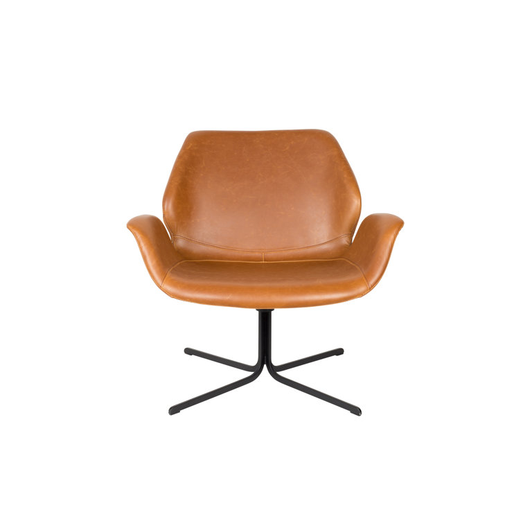 Modern Swivel Butterfly Accent Chair in Brown Faux Leather