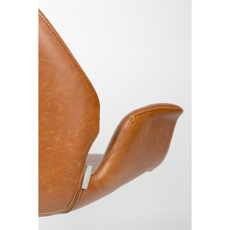 Modern Swivel Butterfly Accent Chair in Brown Faux Leather