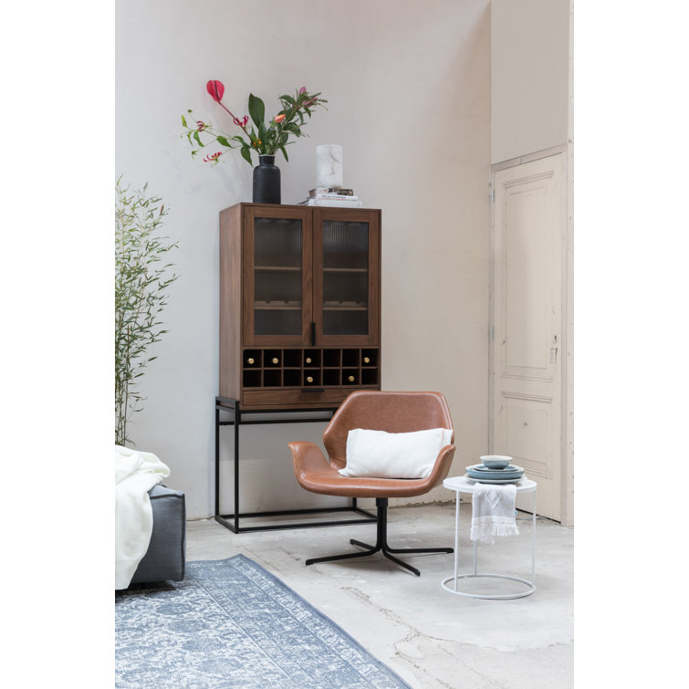 Modern Swivel Butterfly Accent Chair in Brown Faux Leather