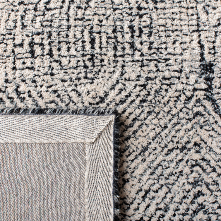 Handmade Ivory & Charcoal Wool Abstract Tufted Square Rug - 4'x4'