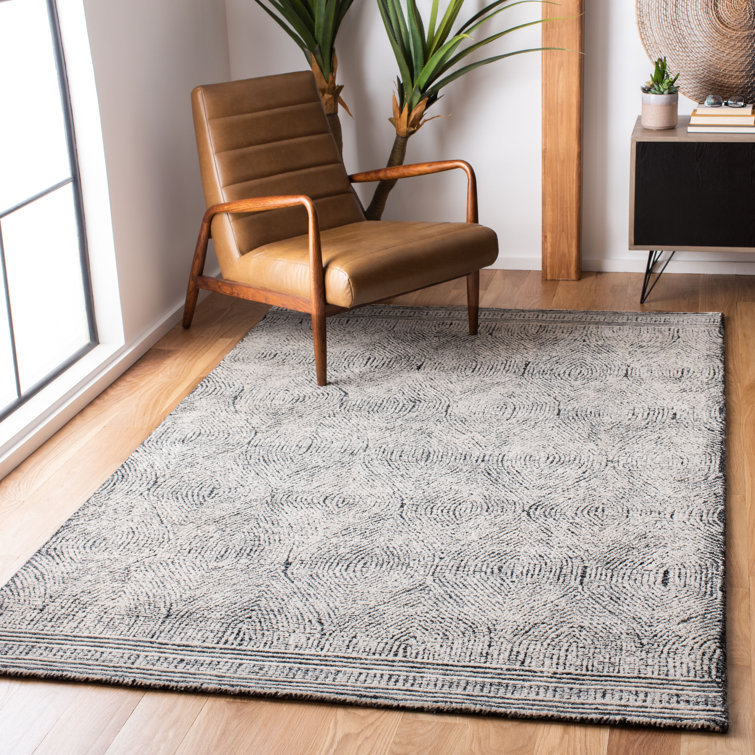 Handmade Ivory & Charcoal Wool Abstract Tufted Square Rug - 4'x4'