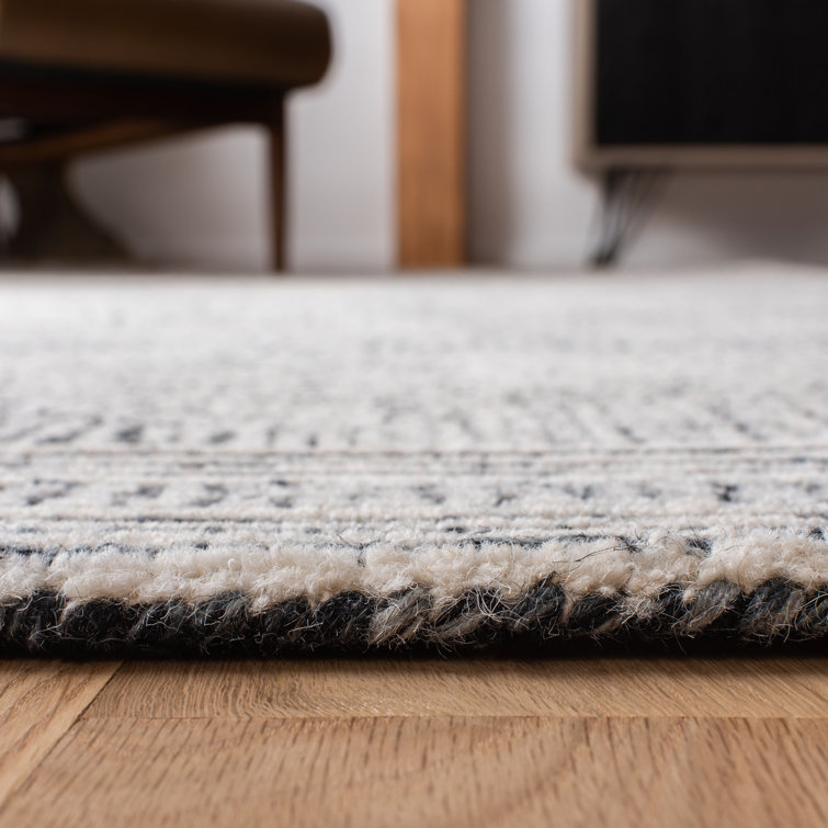 Handmade Ivory & Charcoal Wool Abstract Tufted Square Rug - 4'x4'