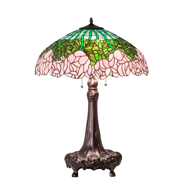 Elegant 3-Light Bronze Table Lamp with Stained Glass Shade