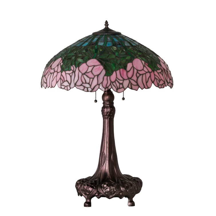 Elegant 3-Light Bronze Table Lamp with Stained Glass Shade