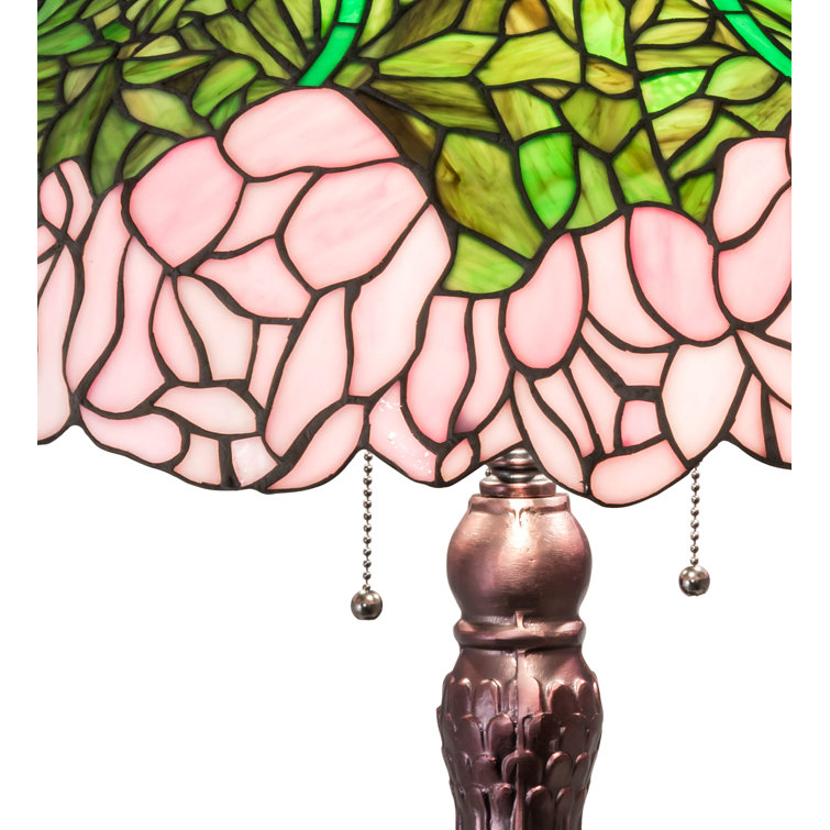 Elegant 3-Light Bronze Table Lamp with Stained Glass Shade