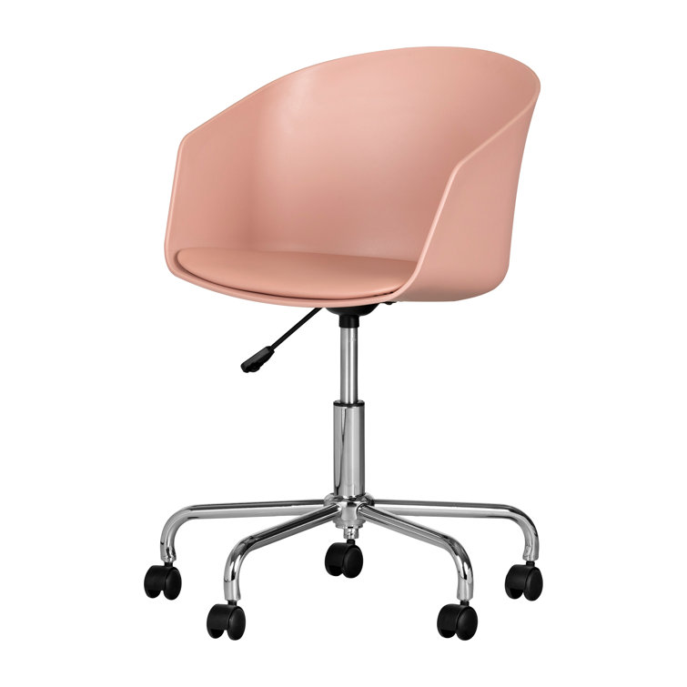 Pink and Chrome Swivel Task Chair with Fixed Arms