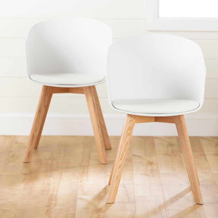 White and Natural Upholstered Side Chair with Wood and Metal Legs