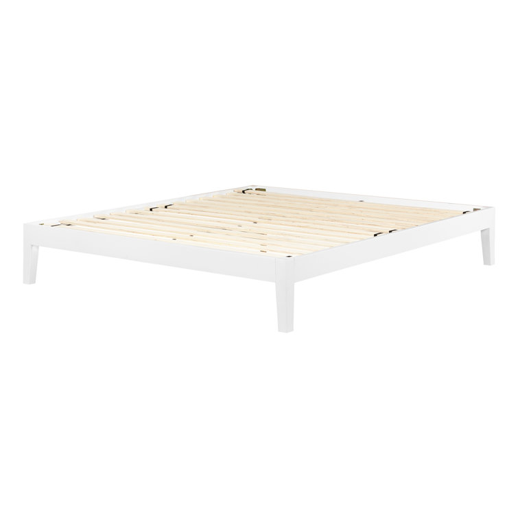 Minimalist White King Platform Bed with Symmetric Wood Frame