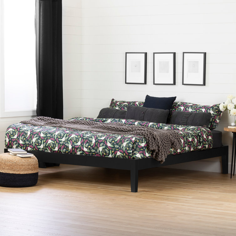 Minimalist Black Queen Platform Bed with Sturdy Wood Frame