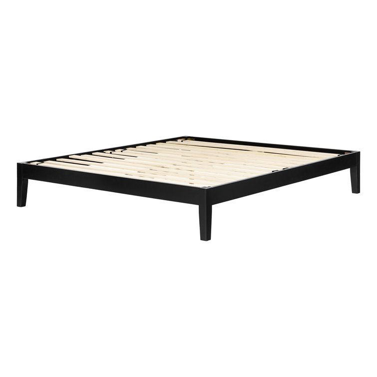 Minimalist King-Size Black Wood Frame Upholstered Platform Bed