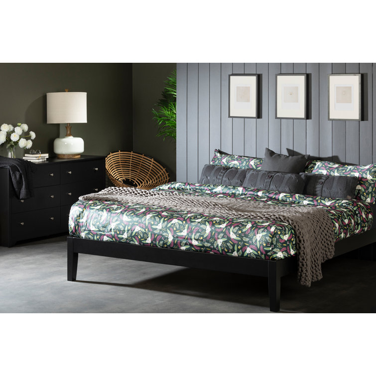 Minimalist Black Queen Platform Bed with Sturdy Wood Frame