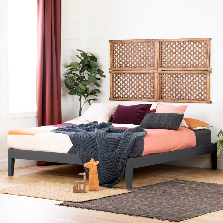 Pure White Solid Wood Queen Platform Bed with Upholstered Slats