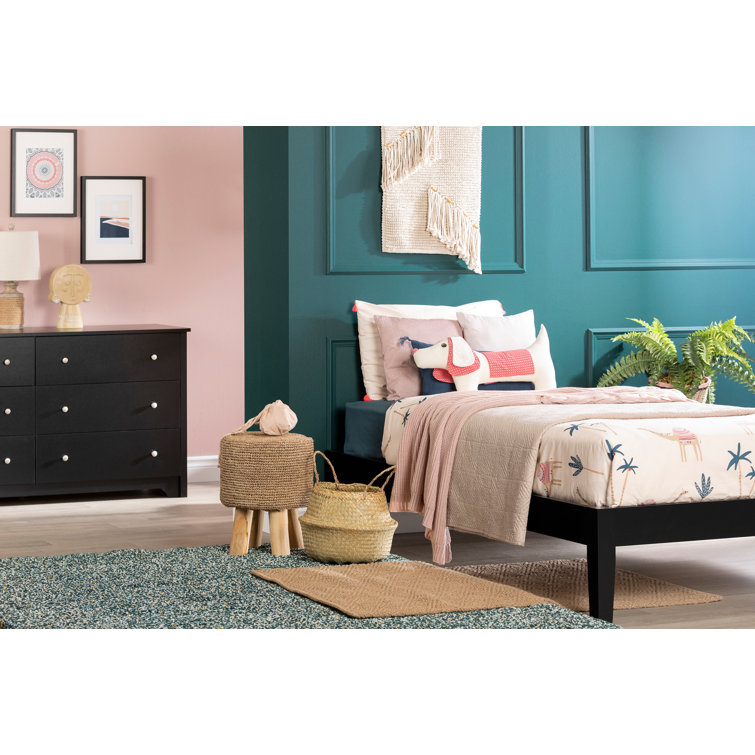 Black Full Solid Wood Platform Bed with Slats