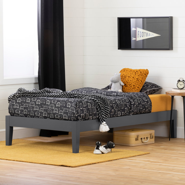 Black Full Solid Wood Platform Bed with Slats