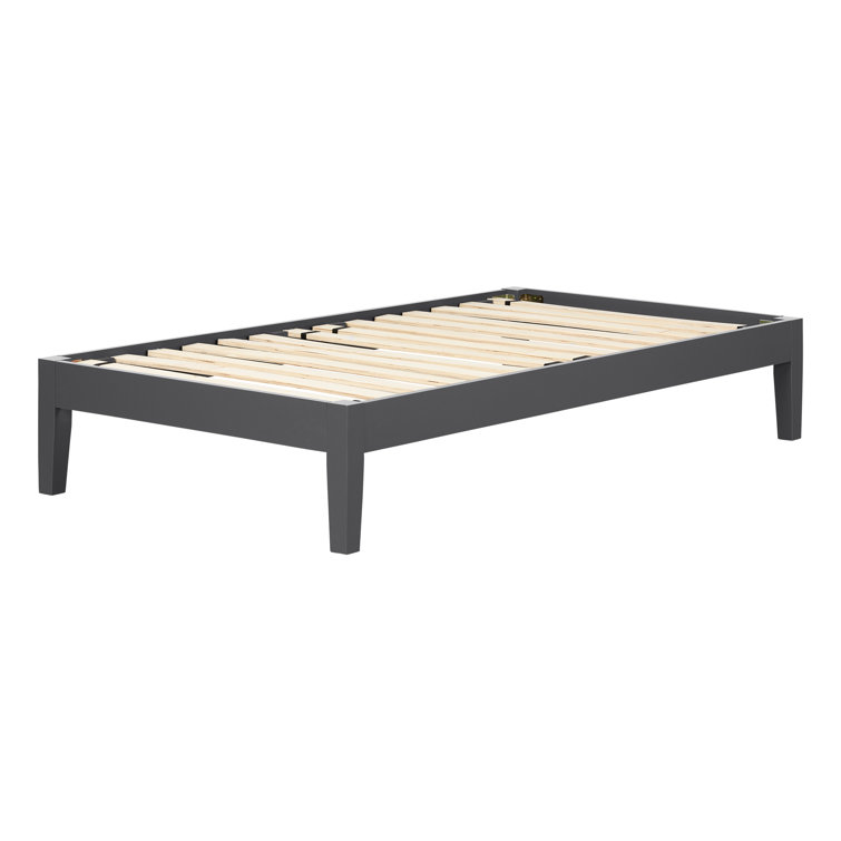 Black Full Solid Wood Platform Bed with Slats