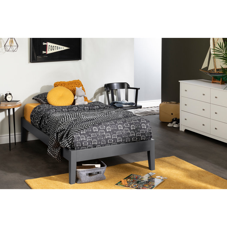 Black Full Solid Wood Platform Bed with Slats