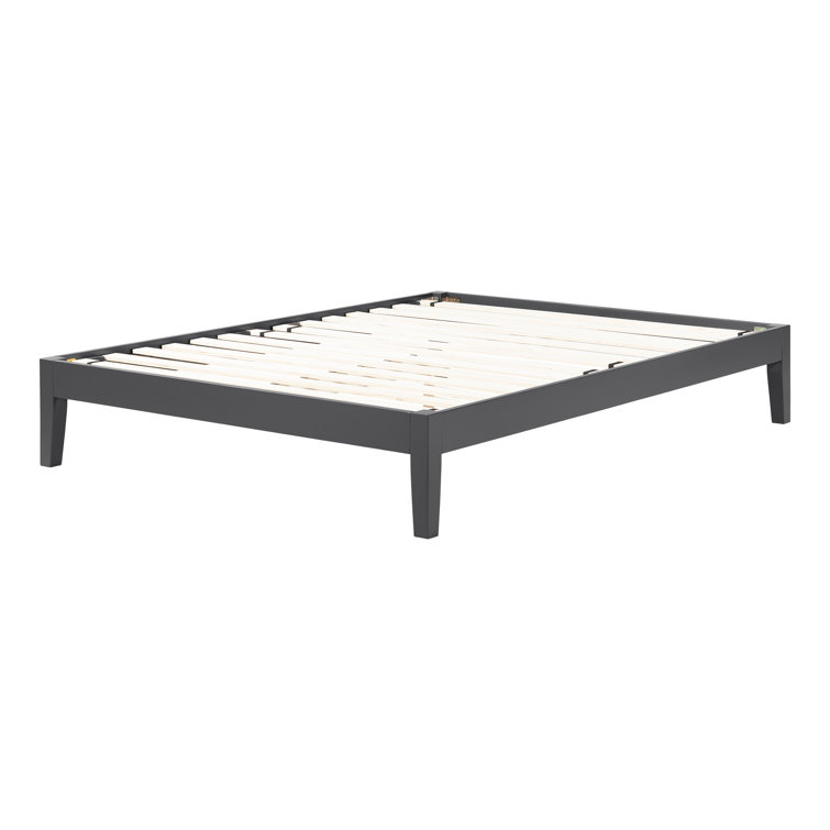 Pure White Solid Wood Queen Platform Bed with Upholstered Slats