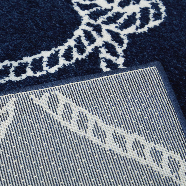 Navy and White Synthetic Trellis Kids Runner Rug