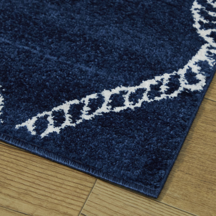 Navy and White Synthetic Trellis Kids Runner Rug