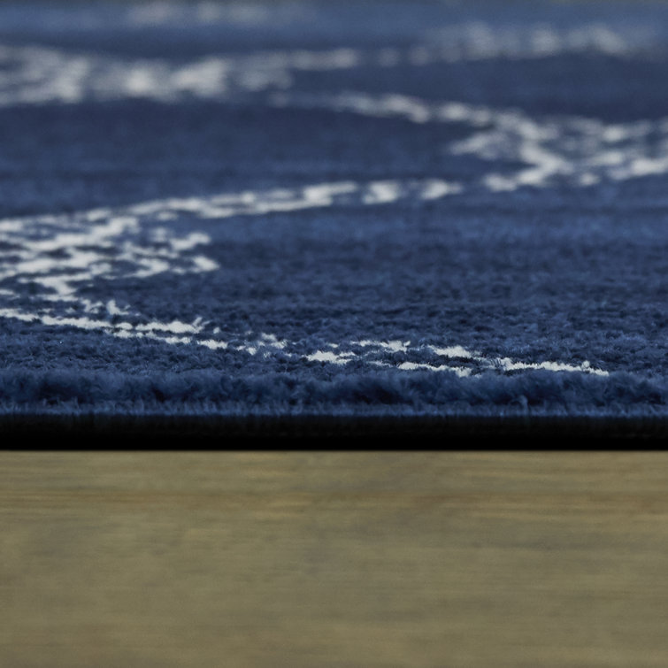 Navy and White Synthetic Trellis Kids Runner Rug