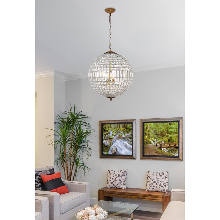 French Gold Crystal Globe Chandelier with Adjustable Chain