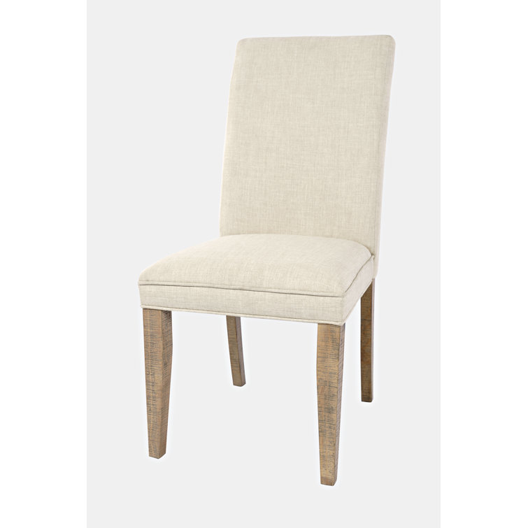 Cream Linen and Rustic Pine Upholstered Parsons Side Chair