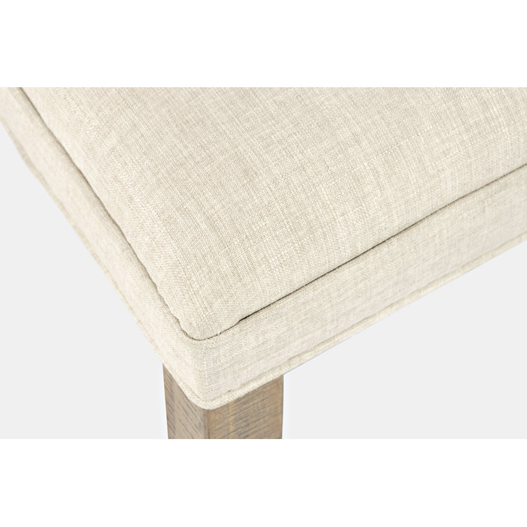 Cream Linen and Rustic Pine Upholstered Parsons Side Chair