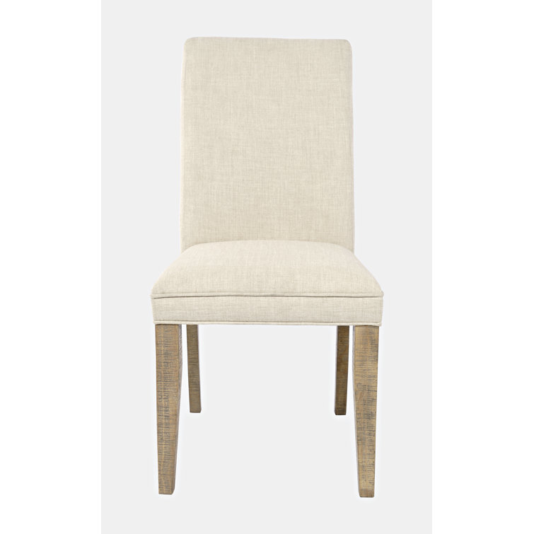 Cream Linen and Rustic Pine Upholstered Parsons Side Chair