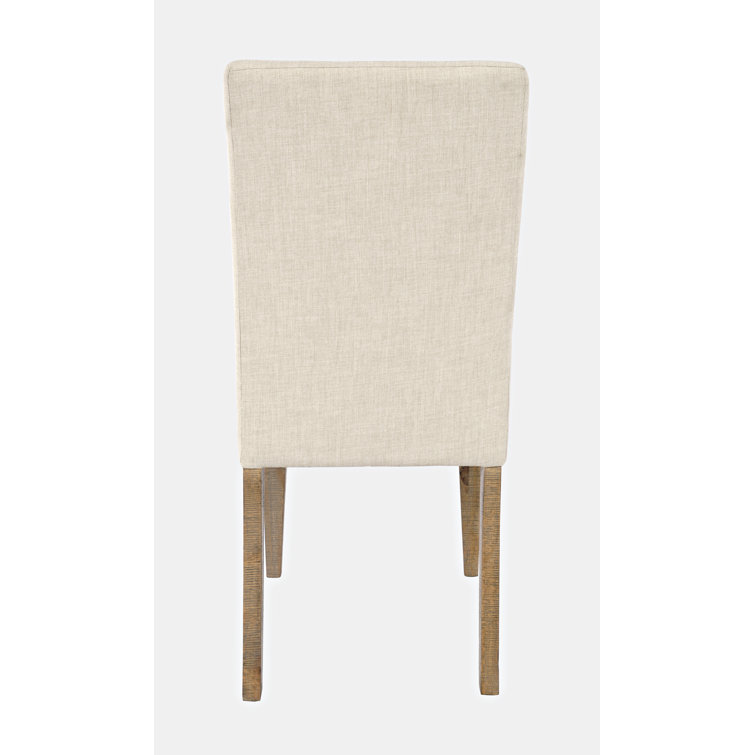 Cream Linen and Rustic Pine Upholstered Parsons Side Chair