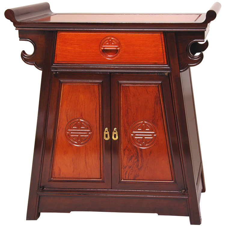 Elegant Two-Tone Rosewood Altar Cabinet with Carved Long Life Symbols