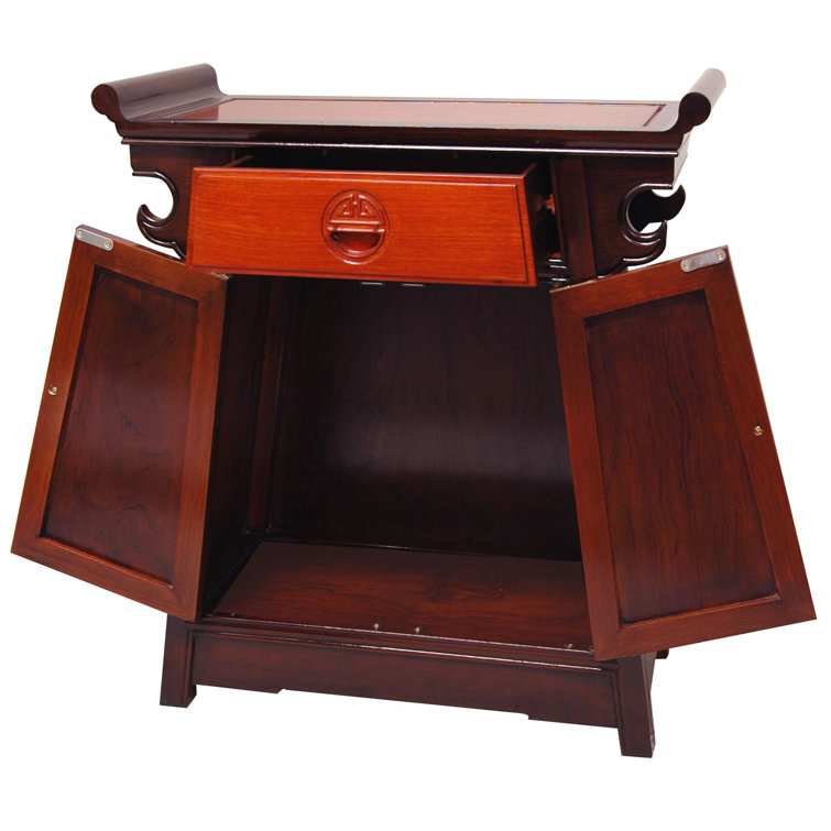 Elegant Two-Tone Rosewood Altar Cabinet with Carved Long Life Symbols