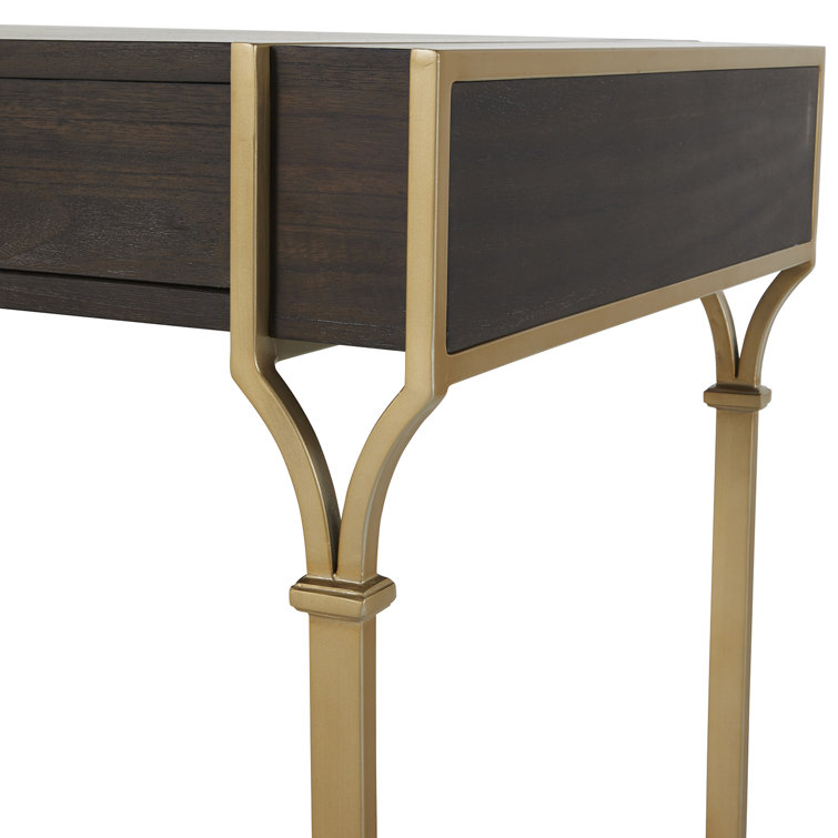 Salvador Transitional 60'' Brown and Gold Home Office Desk with Drawer