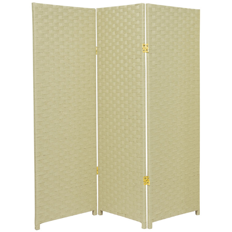 Cream Woven Fiber 4' Folding Screen Room Divider