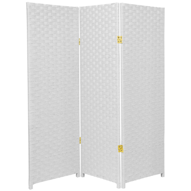 White Woven Fiber 4-Panel Folding Room Divider