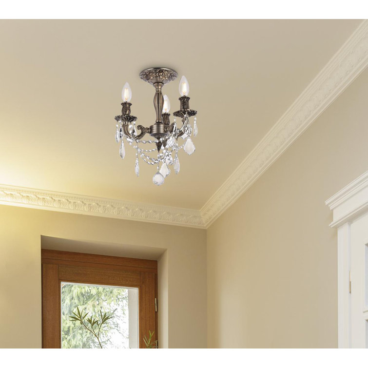 Pewter Royal Cut Crystal Flush Mount Chandelier