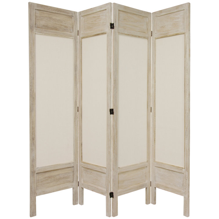 Burnt White Solid Wood 4-Panel Folding Room Divider