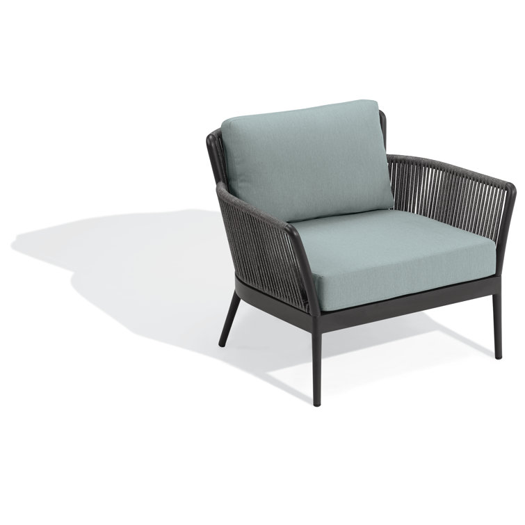 Seafoam Cushioned Black Metal Outdoor Dining Chair