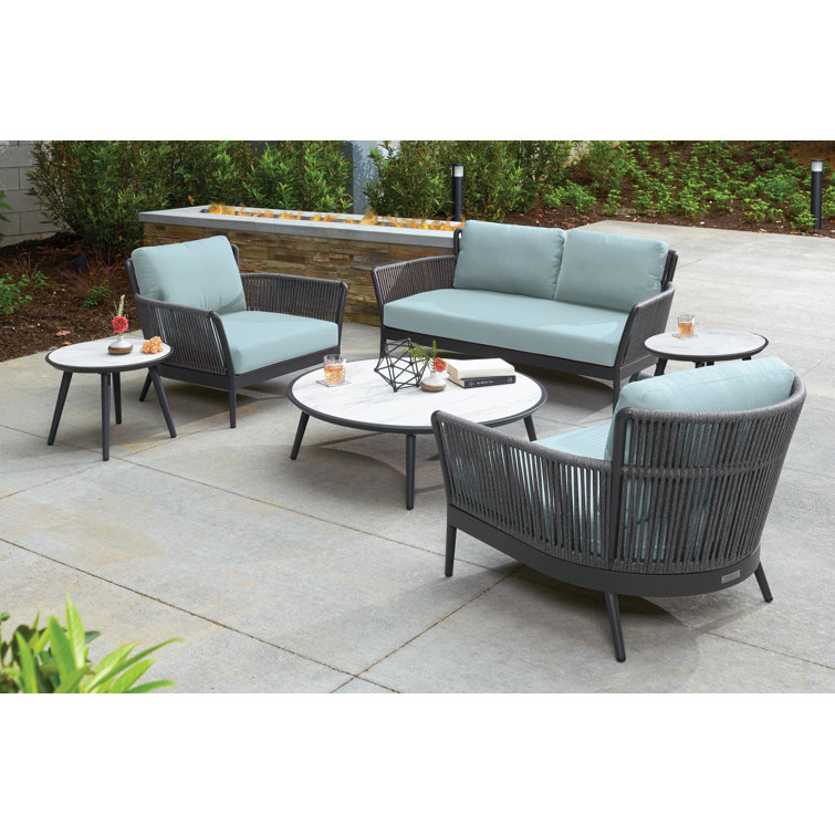 Seafoam Cushioned Black Metal Outdoor Dining Chair