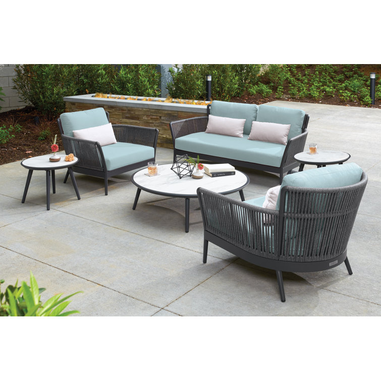 Seafoam Cushioned Black Metal Outdoor Dining Chair