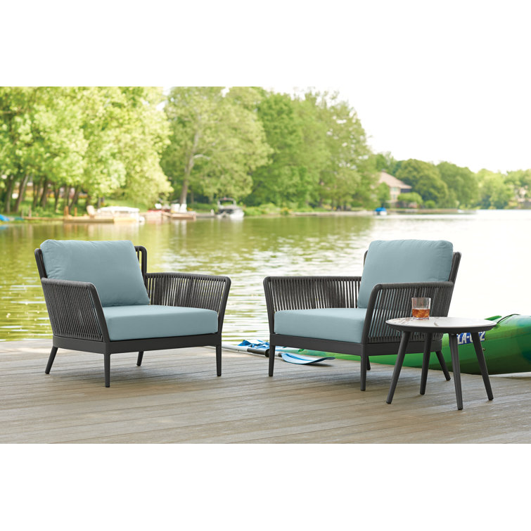 Seafoam Cushioned Black Metal Outdoor Dining Chair