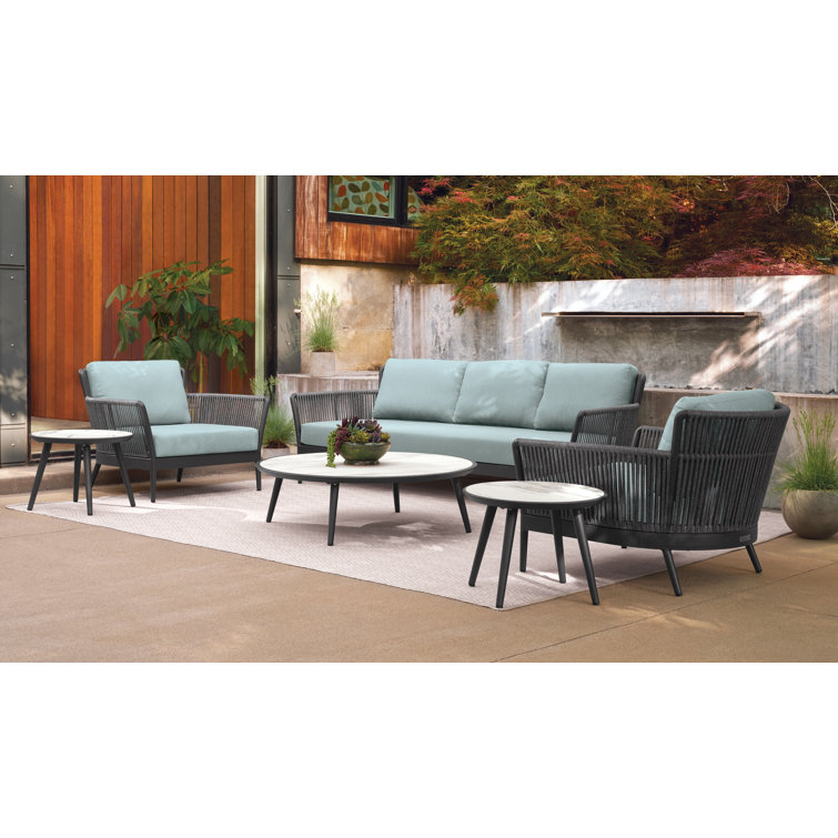 Seafoam Cushioned Black Metal Outdoor Dining Chair