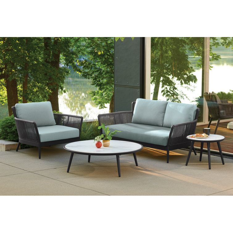 Seafoam Cushioned Black Metal Outdoor Dining Chair
