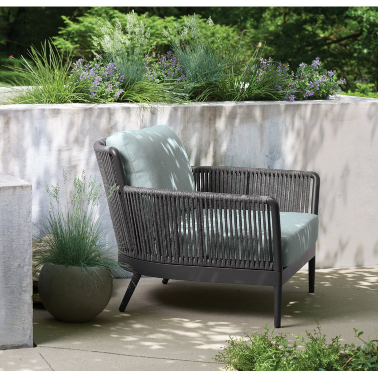 Seafoam Cushioned Black Metal Outdoor Dining Chair