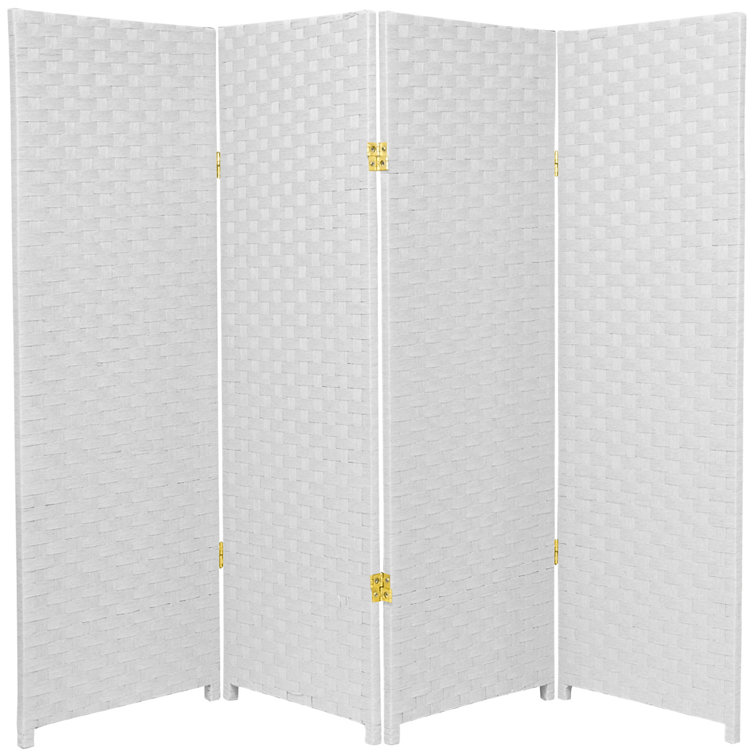 White Woven Fiber 4-Panel Folding Room Divider