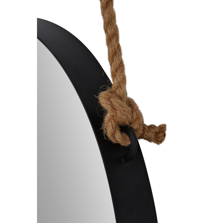 Black Oval Iron Wall Mirror with Hemp Rope